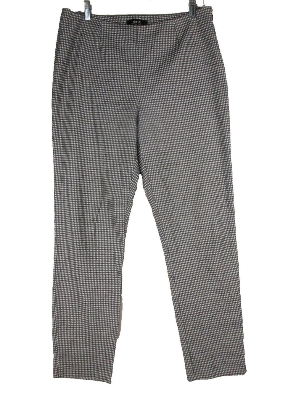 Eric Signature Womens Gingham Retro Ankle Pants Straight Leg Size 12 Black